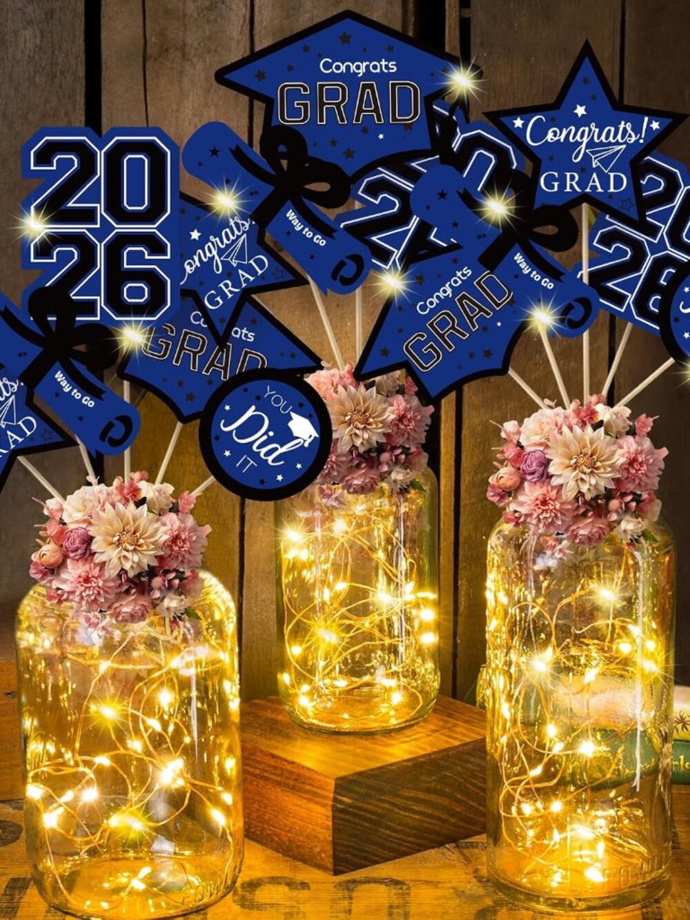 Graduation Decorations Class of 2026-30pcs Blue and Black Graduation Table Cente